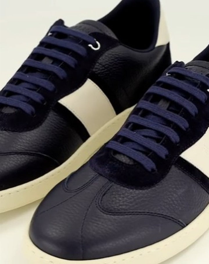 FERRAGAMO ACHILLE 1 CALF ITALIAN LEATHER TRAINERS MARINE BLUE UK10 RRP £570 BNIB