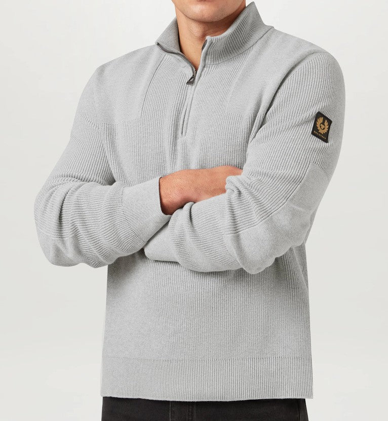 BELSTAFF COMMANDER QUARTER ZIP COTTON JUMPER OLD SILVER GREY LARGE RRP £225 BNWT