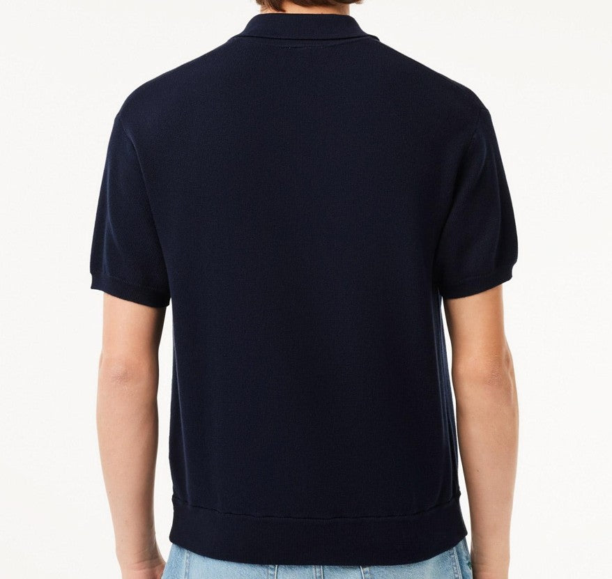 LACOSTE KNITTED COTTON CROC LOGO POLO SHIRT NAVY BLUE (5) LARGE RRP £130 BNWT