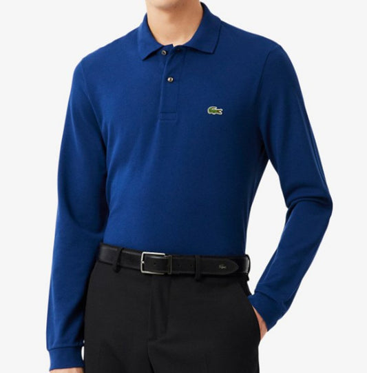 LACOSTE CROC LOGO PIQUE COTTON LONG SLEEVE POLO SHIRT BLUE (7) 2XL RRP £105 BNWT