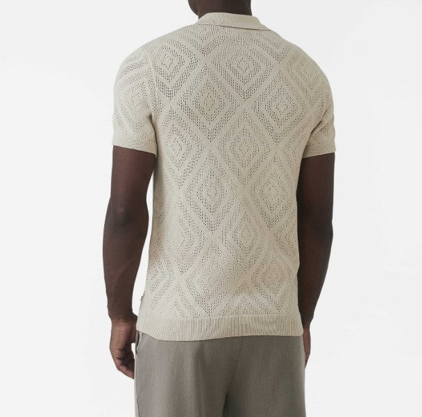 MAUVAIS CHALBI SLIM FIT KNIT POINTELLE ZIP COTTON/ACRYLIC POLO SHIRT BEIGE 3XL