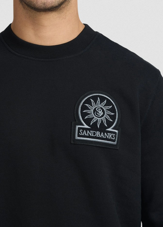 SANDBANKS BOUCLE BADGE COTTON FLEECE SWEATSHIRT BLACK RRP £175 BNWT
