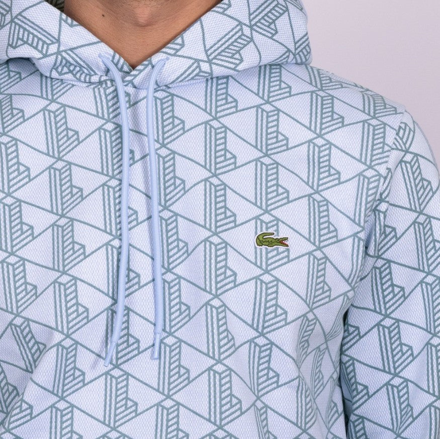 LACOSTE GEOMETRIC MONOGRAM PRINT HOODIE SWEATSHIRT BLUE 4XL RRP £145 BNWT
