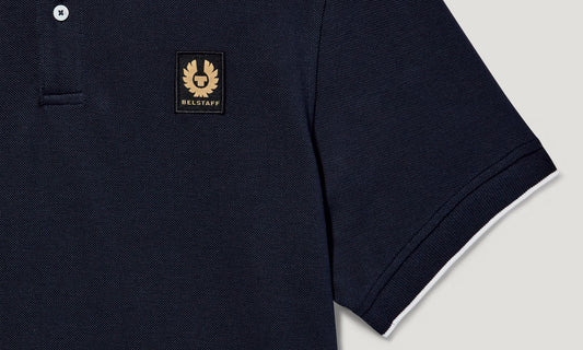 BELSTAFF TIPPED PIQUE COTTON POLO SHIRT DARK INK NAVY MEDIUM RRP £95 BNWT