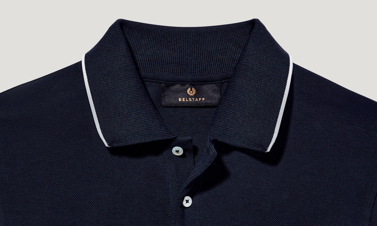 BELSTAFF TIPPED PIQUE COTTON POLO SHIRT DARK INK NAVY MEDIUM RRP £95 BNWT