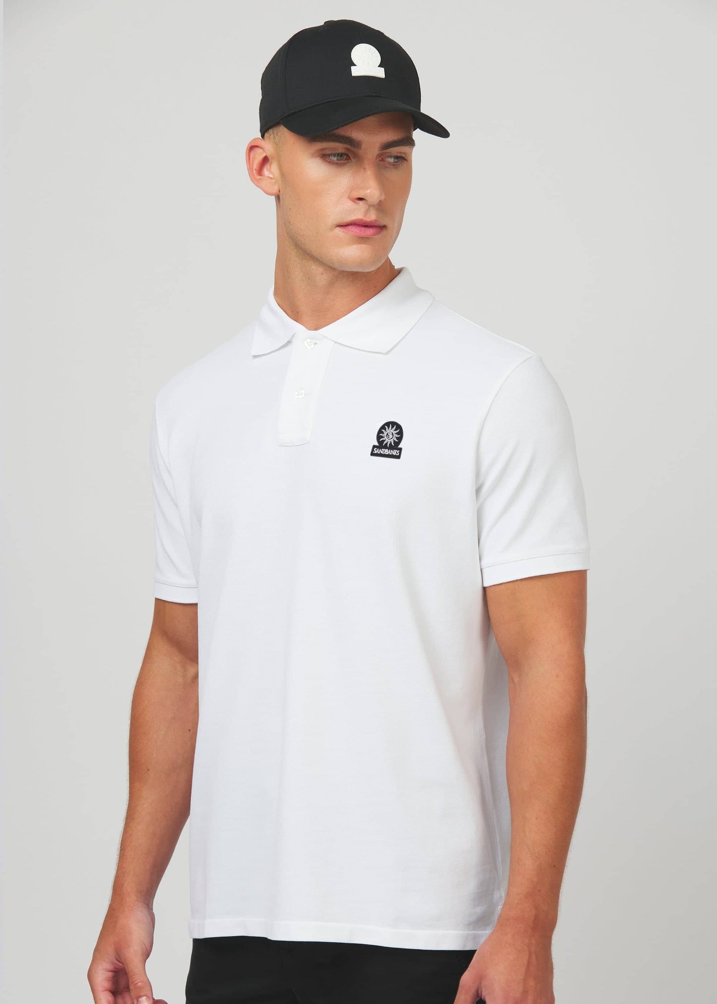 SANDBANKS BADGE LOGO POLO SHIRT WHITE LARGE RRP £110 BNWT