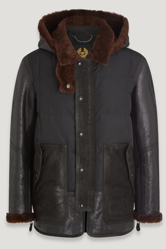 BELSTAFF ALPINE MIXED MEDIA HOODED PARKA JACKET BLACK/BROWN UK44 2XL £2075 BNWT