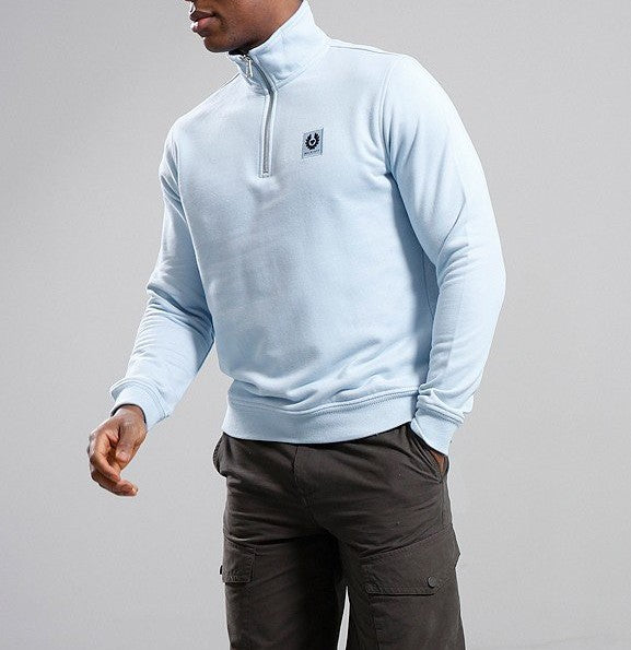 BELSTAFF QUARTER ZIP COTTON FLEECE SWEATSHIRT SKY BLUE RRP £145 BNWT