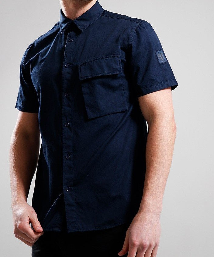 BELSTAFF SCALE SHORT SLEEVE COTTON SHIRT DARK INK NAVY RRP £120 BNWT