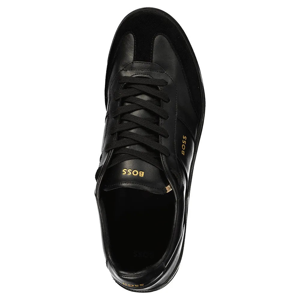 HUGO BOSS BRANDON LEATHER & SUEDE TRAINERS BLACK UK 9 RRP £229 BNIB