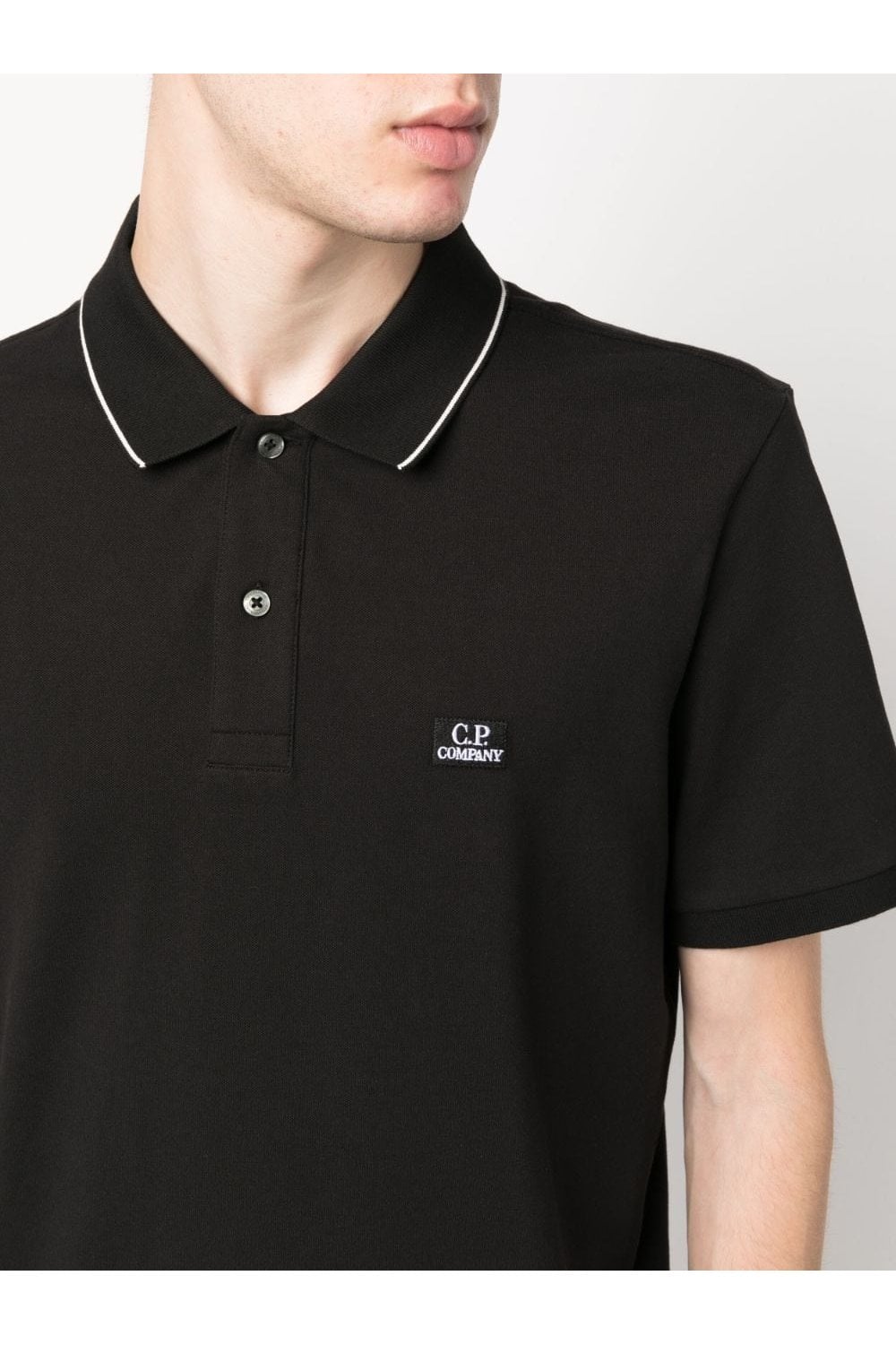 C.P. COMPANY STRETCH PIQUE COTTON TIPPED POLO SHIRT IN BLACK 2XL RRP £135