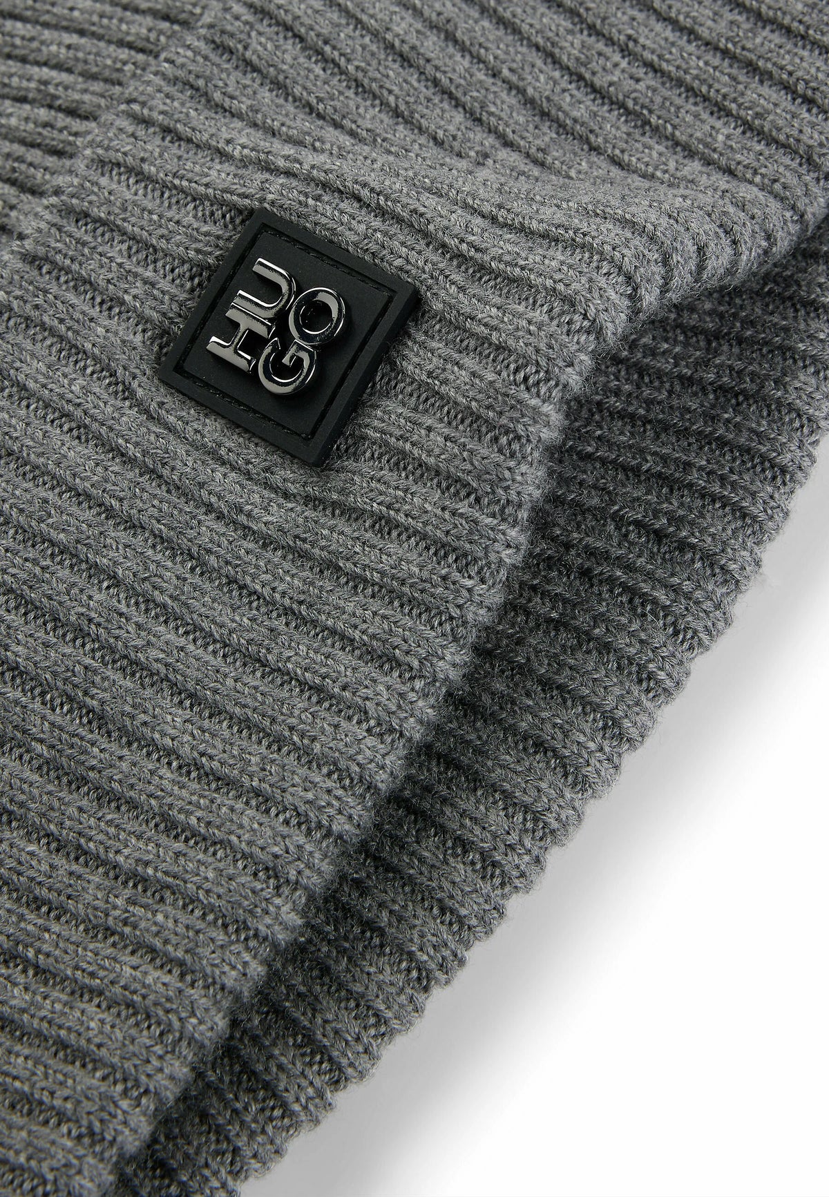 HUGO BY HUGO BOSS XOLA VIRGIN WOOL & METAL LOGO BEANIE HAT GREY RRP £69 BNWT