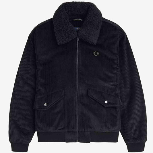 FRED PERRY SHERPA COLLAR CORDUROY COTTON BOMBER JACKET BLACK 2XL RRP £285 BNWT