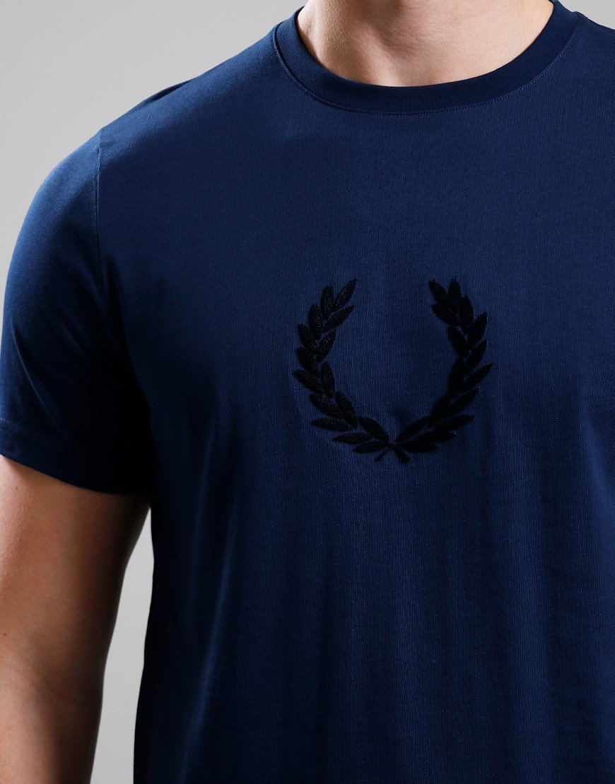 FRED PERRY TEXTURED LAUREL WREATH COTTON T-SHIRT BLUE XL RRP £55 BNWT
