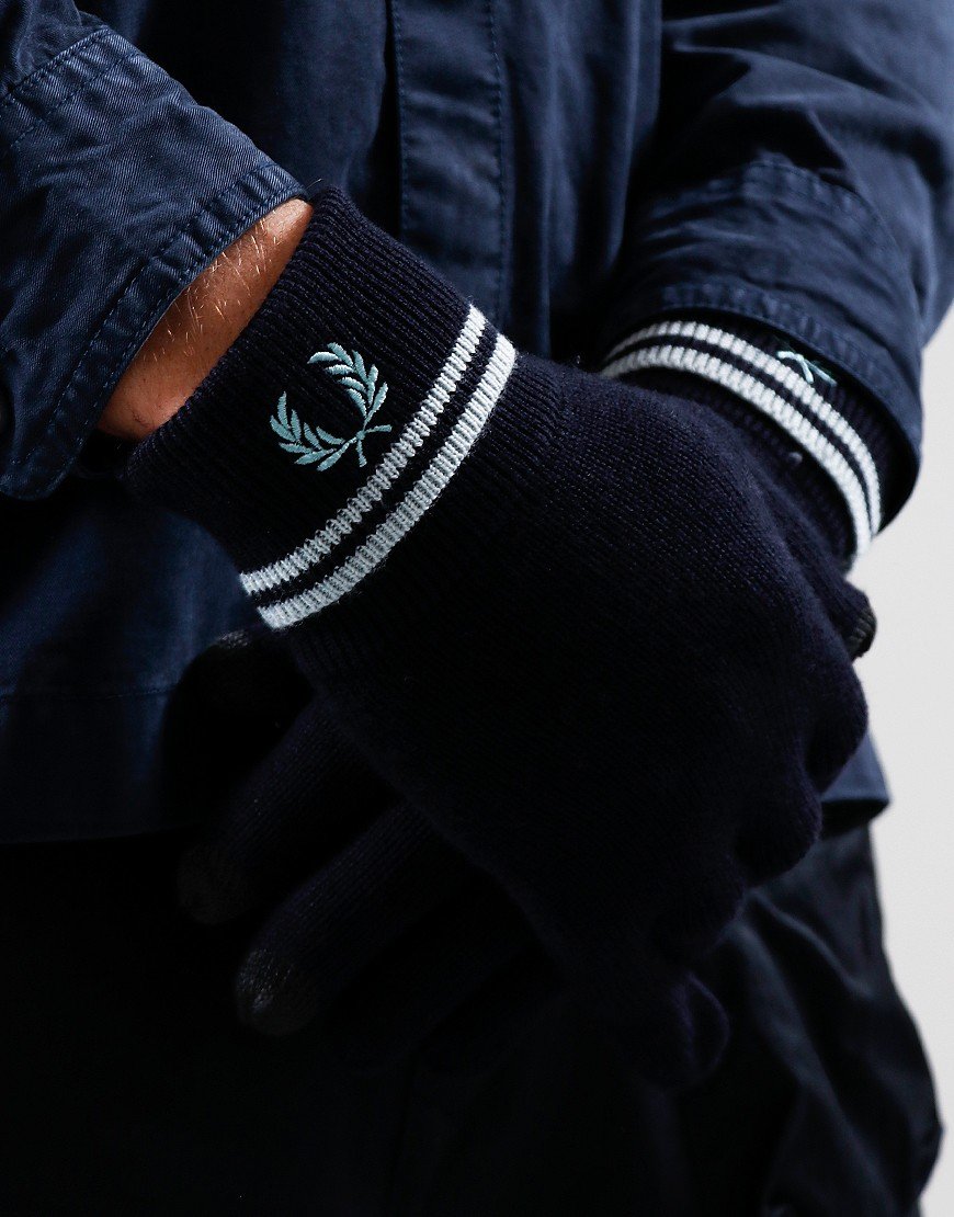 FRED PERRY TWIN TIPPED LOGO MERINO WOOL GLOVES NAVY BLUE RRP £55 BNWT