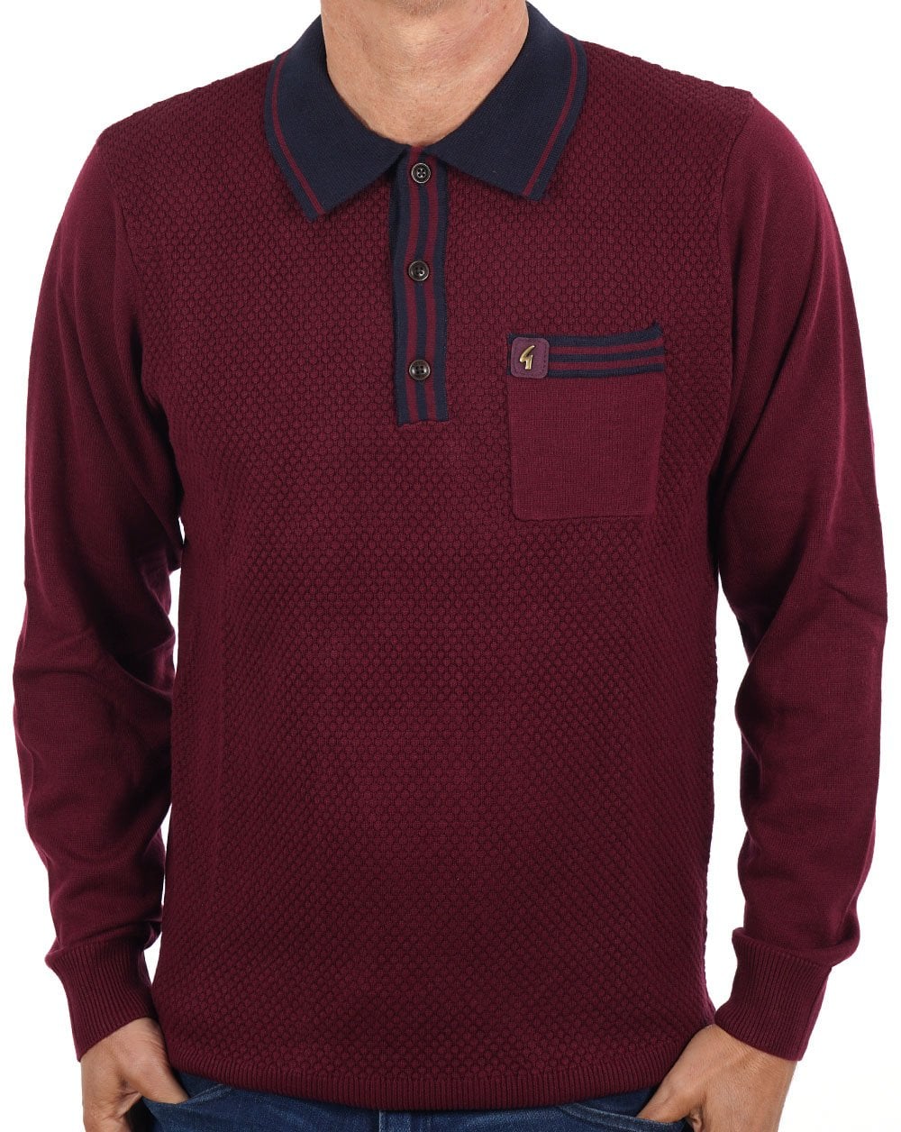 GABICCI VINTAGE CRUISE LONG SLEEVE COTTON POLO SHIRT JUMPER PORT BURGUNDY 2XL RRP £75 (Copy)