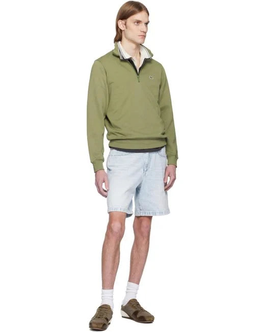 LACOSTE QUARTER ZIP COTTON FLEECE SWEATSHIRT KHAKI RRP £120 BNWT