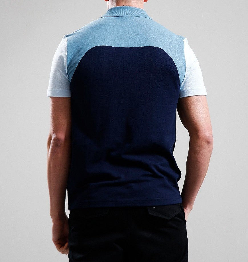 LACOSTE PIQUE COTTON COLOURBLOCK POLO SHIRT BLUE/NAVY/WHITE 3XL RRP £105 BNWT