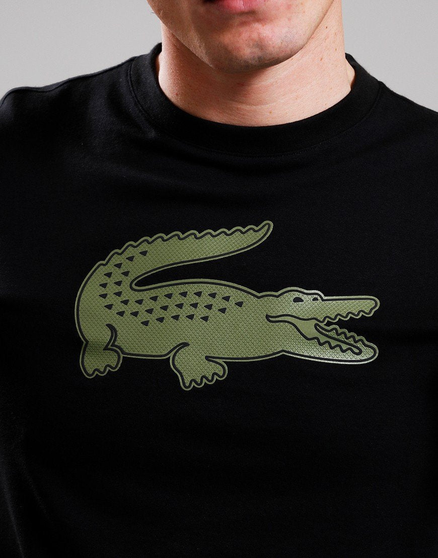 LACOSTE CREW NECK LARGE CROC LOGO COTTON T-SHIRT BLACK/GREEN 2XL RRP £60 BNWT