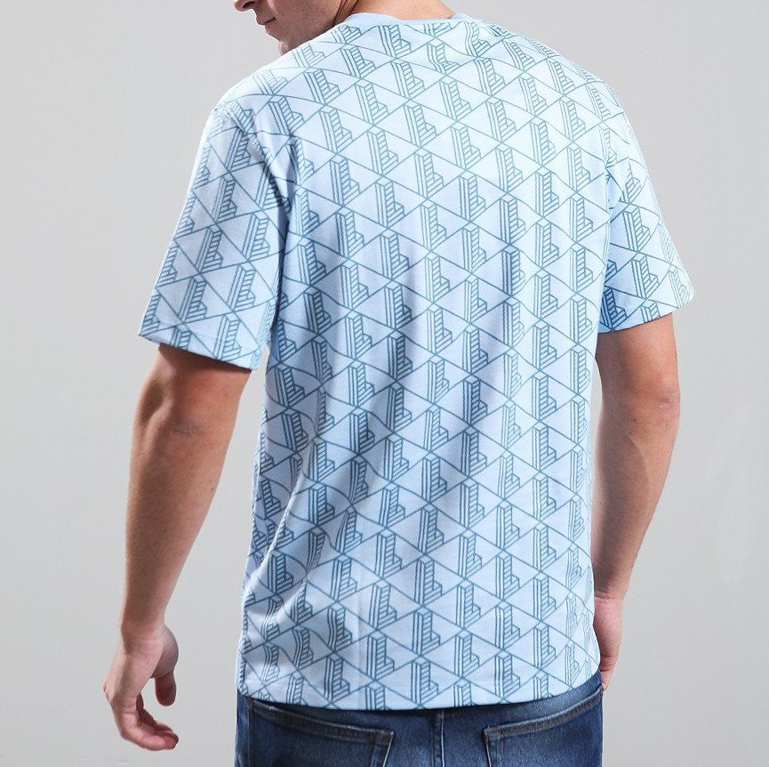 LACOSTE GEOMETRIC PIQUE COTTON T-SHIRT SKY BLUE 4XL RRP £90 BNWT