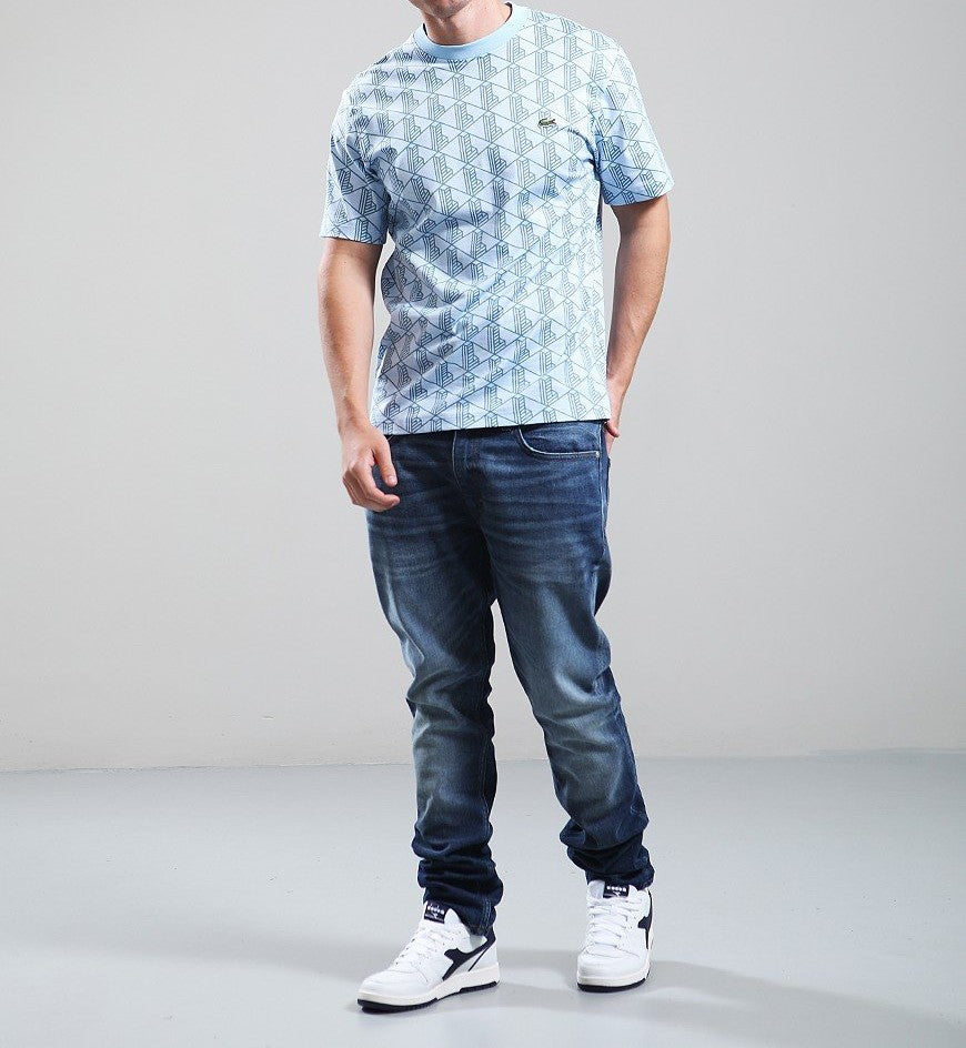 LACOSTE GEOMETRIC PIQUE COTTON T-SHIRT SKY BLUE 4XL RRP £90 BNWT