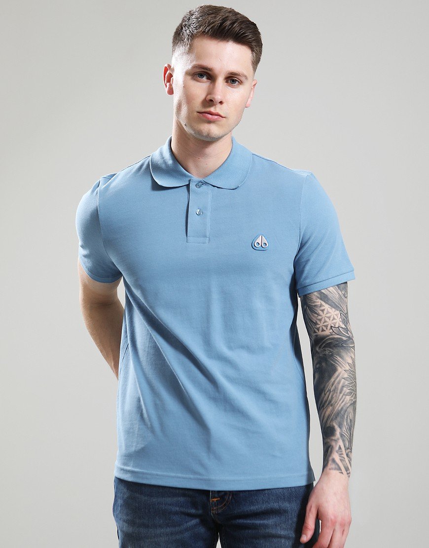 MOOSE KNUCKLES EVERETT PIQUE COTTON POLO SHIRT SEA BLUE M RRP £130 BNWT
