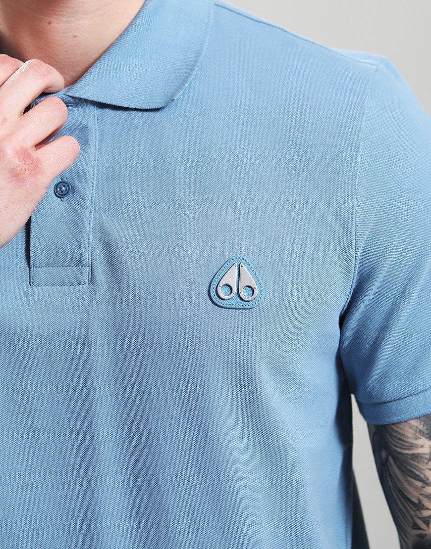 MOOSE KNUCKLES EVERETT PIQUE COTTON POLO SHIRT SEA BLUE M RRP £130 BNWT