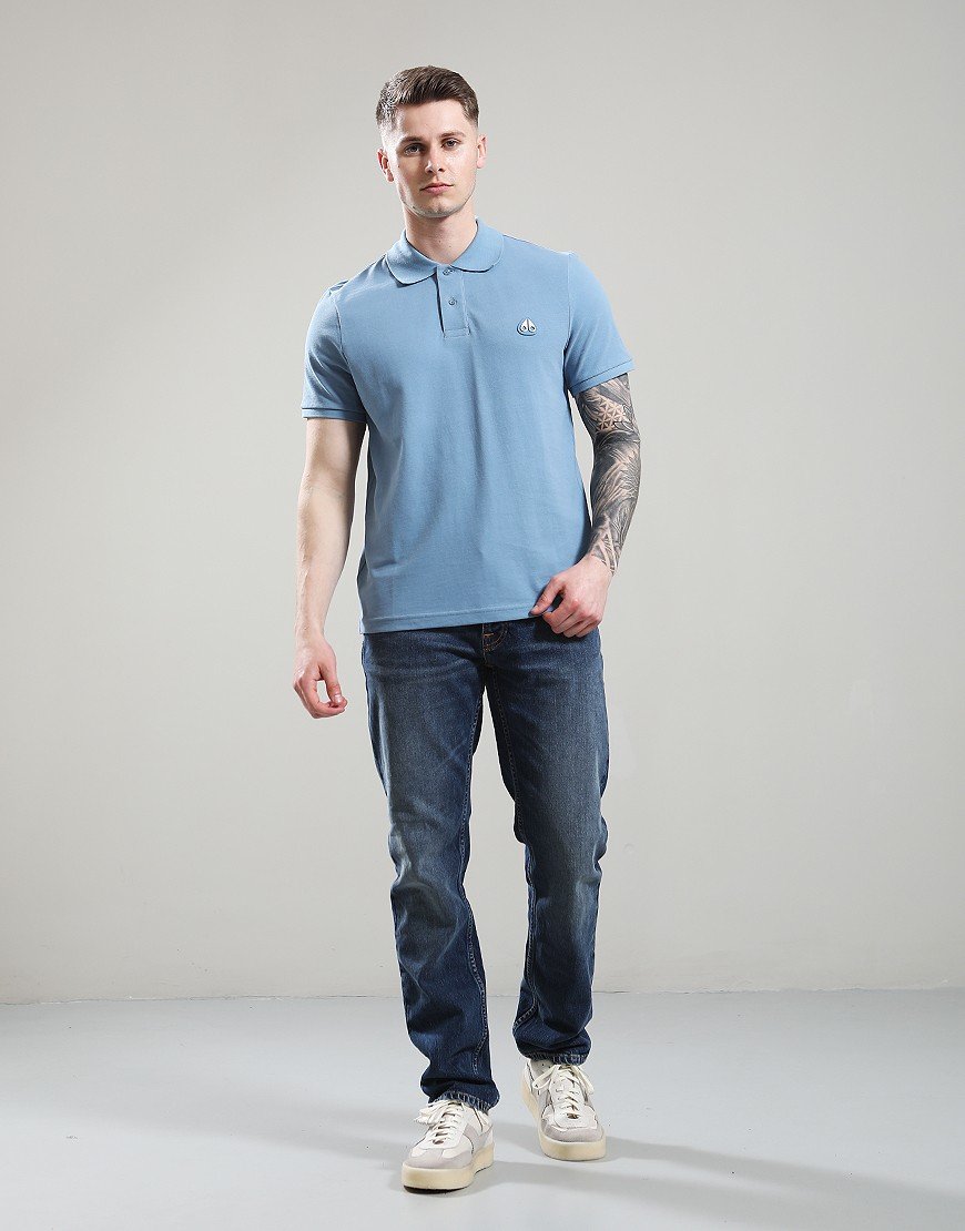 MOOSE KNUCKLES EVERETT PIQUE COTTON POLO SHIRT SEA BLUE M RRP £130 BNWT