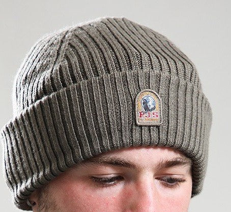 PARAJUMPERS RIB LOGO PATCH MERINO WOOL BEANIE HAT OLIVE GREY RRP £60 BNWT