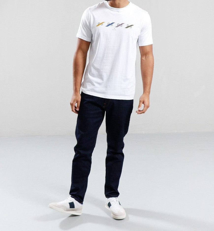 PAUL SMITH PS MULTI ROW LOGO COTTON T-SHIRT WHITE RRP £69 BNWT