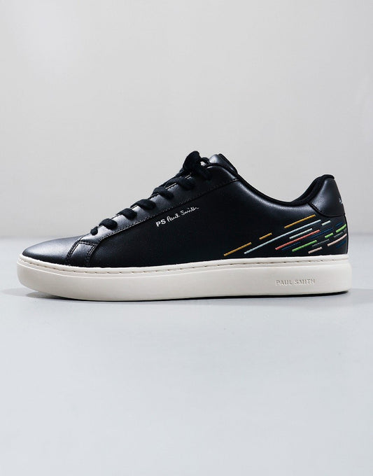 PAUL SMITH PS REX EMBROIDERY LEATHER TRAINERS BLACK SIZE UK 8 RRP £245 BNIB