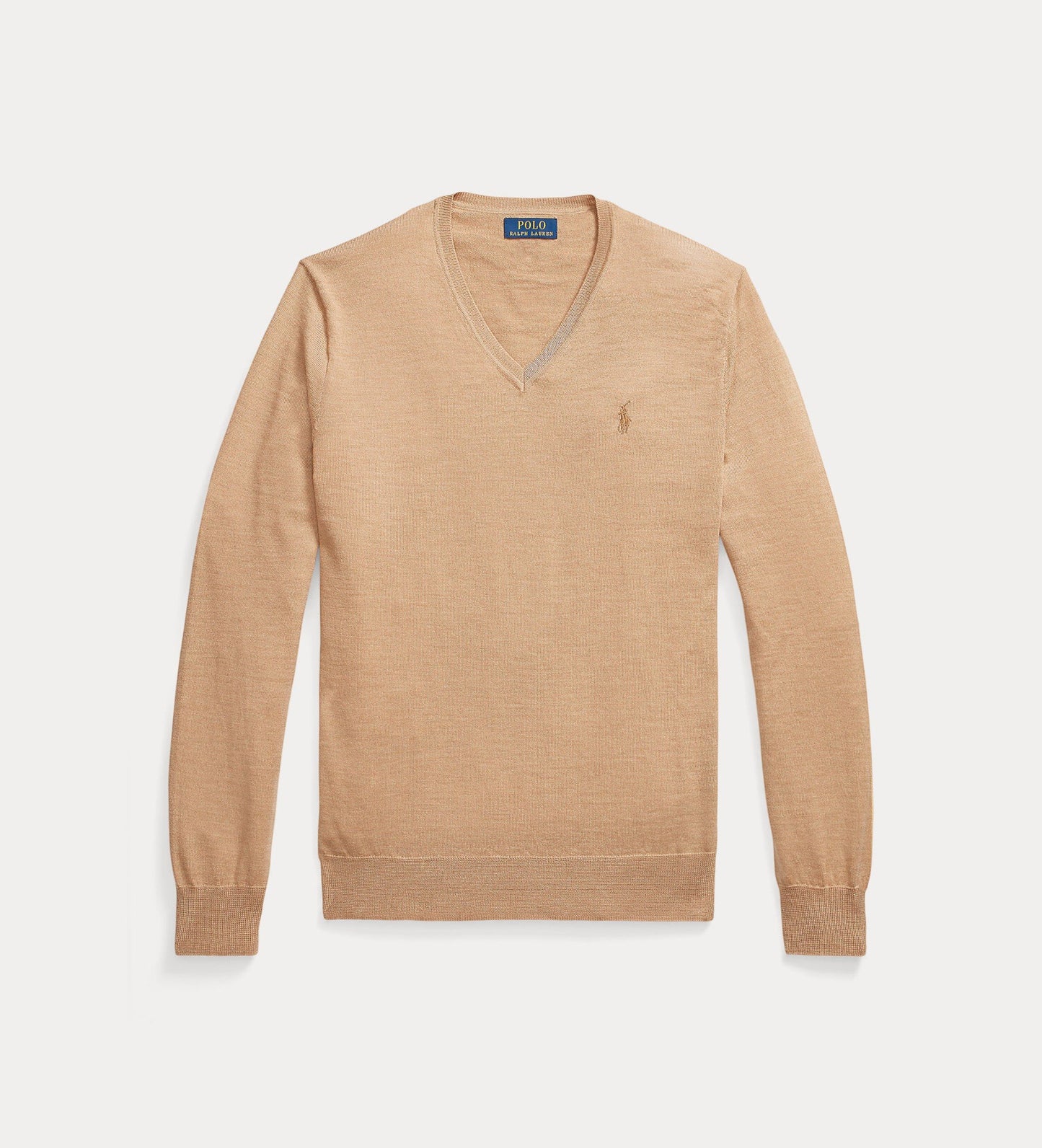 POLO RALPH LAUREN SLIM FIT MERINO WOOL V-NECK JUMPER BEIGE 2XL RRP £129 BNWT