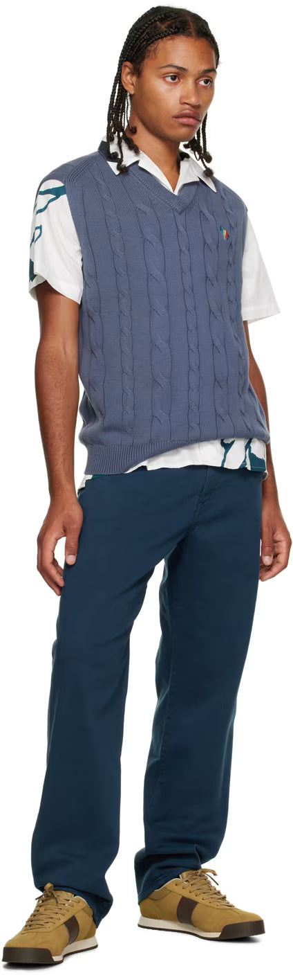 PAUL SMITH PS ZEBRA LOGO CABLE KNIT TANK TOP VEST JUMPER BLUE RRP £155 NEW