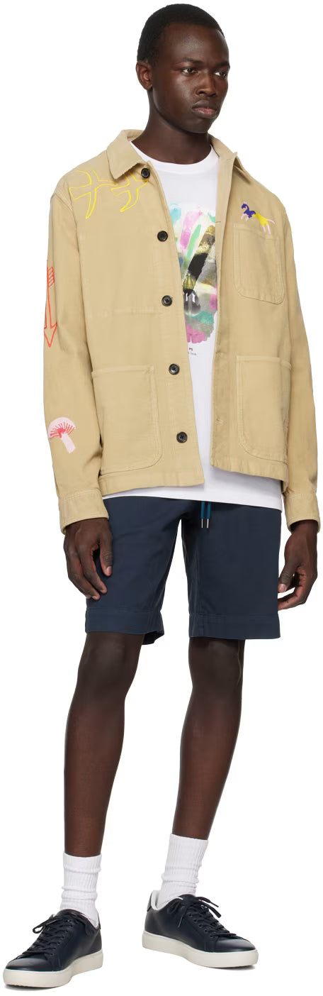 PAUL SMITH PS COTTON/LYOCELL EMBROIDERED DRAWSTRING SHORTS NAVY 40 WAIST RRP £110 BNWT