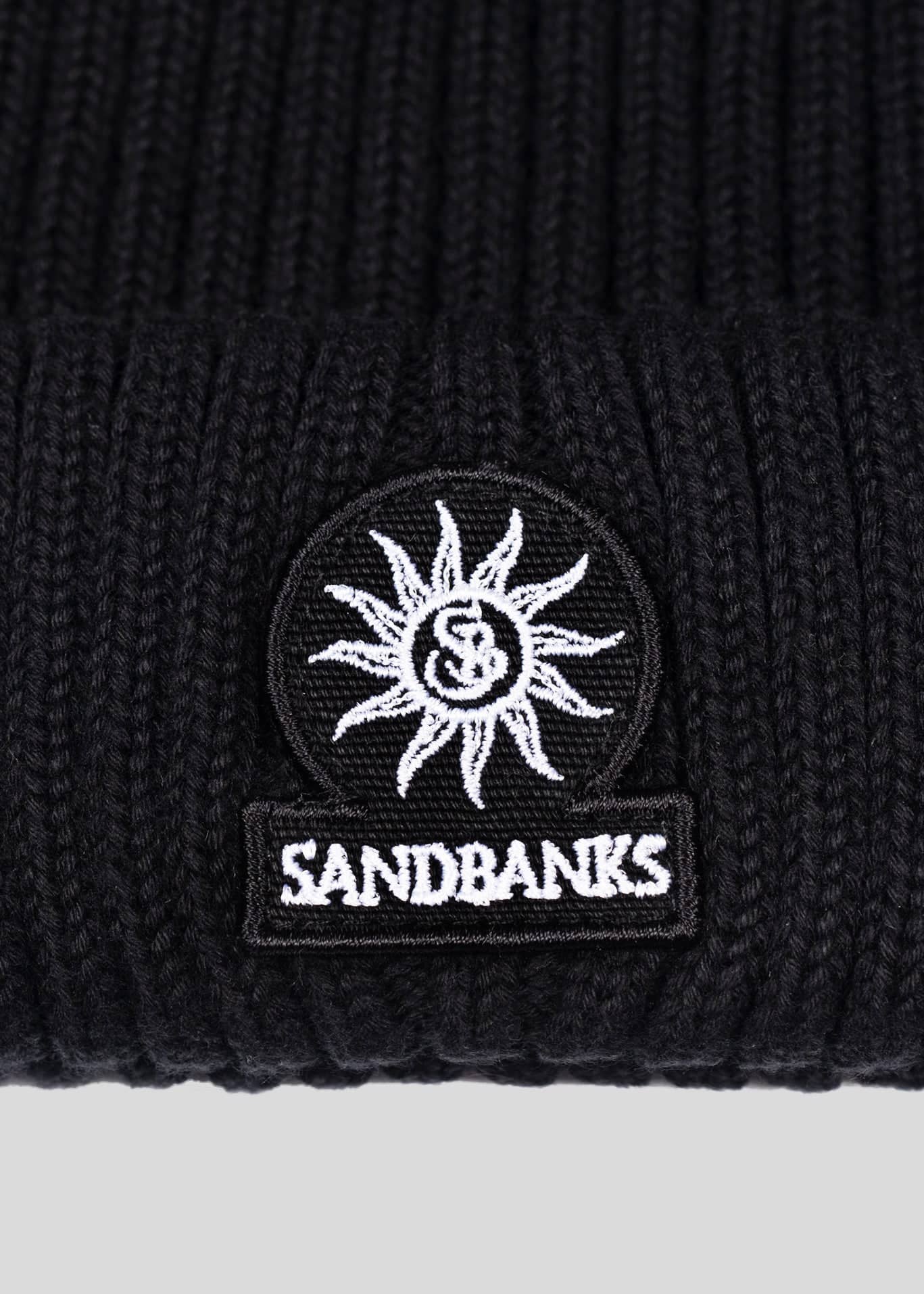 SANDBANKS BADGE LOGO MERINO WOOL RIBBED BEANIE HAT BLACK RRP £90 BNWT