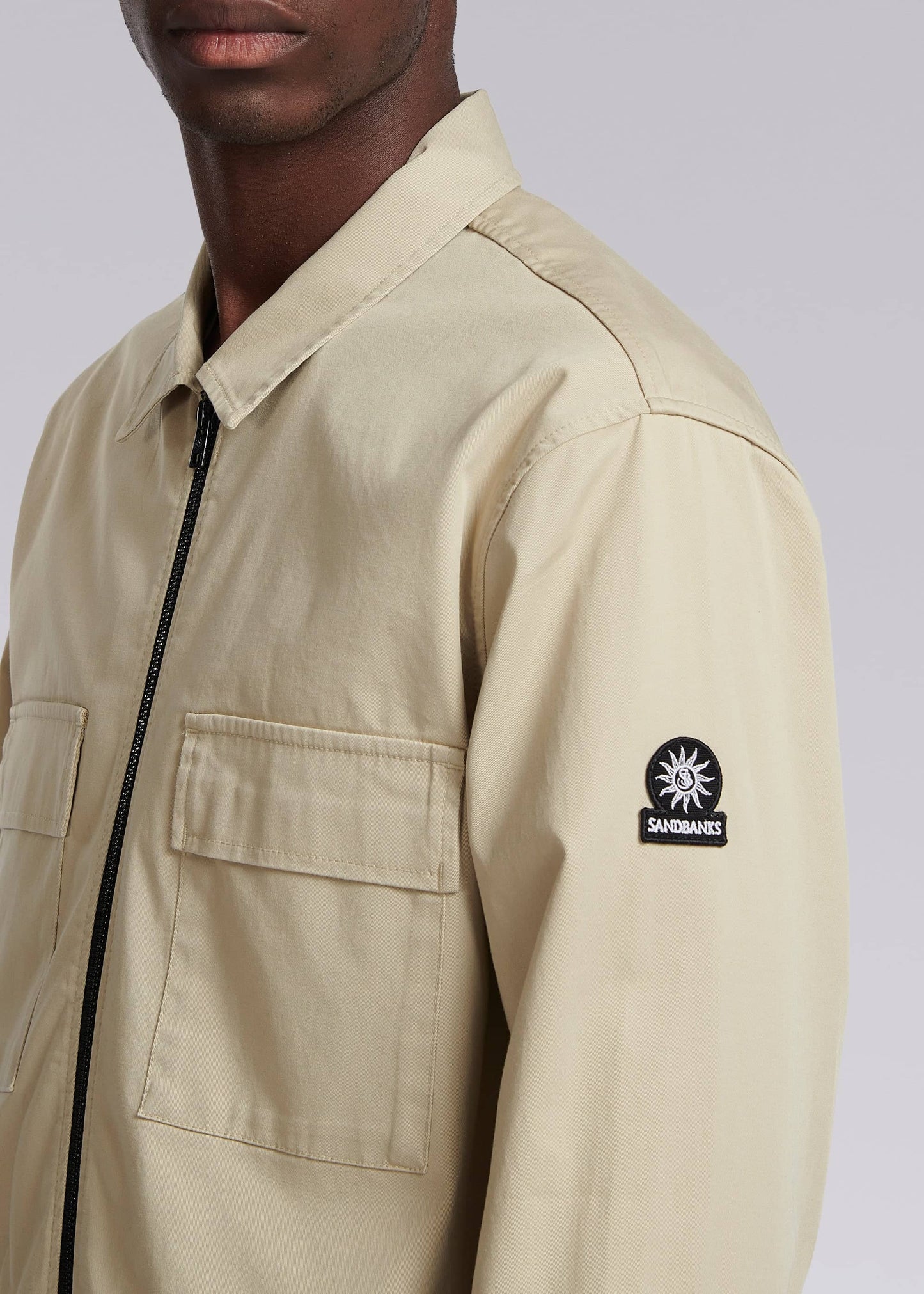 SANDBANKS GABERDINE COTTON ZIP UP OVERSHIRT JACKET STONE BEIGE RRP £245 BNWT
