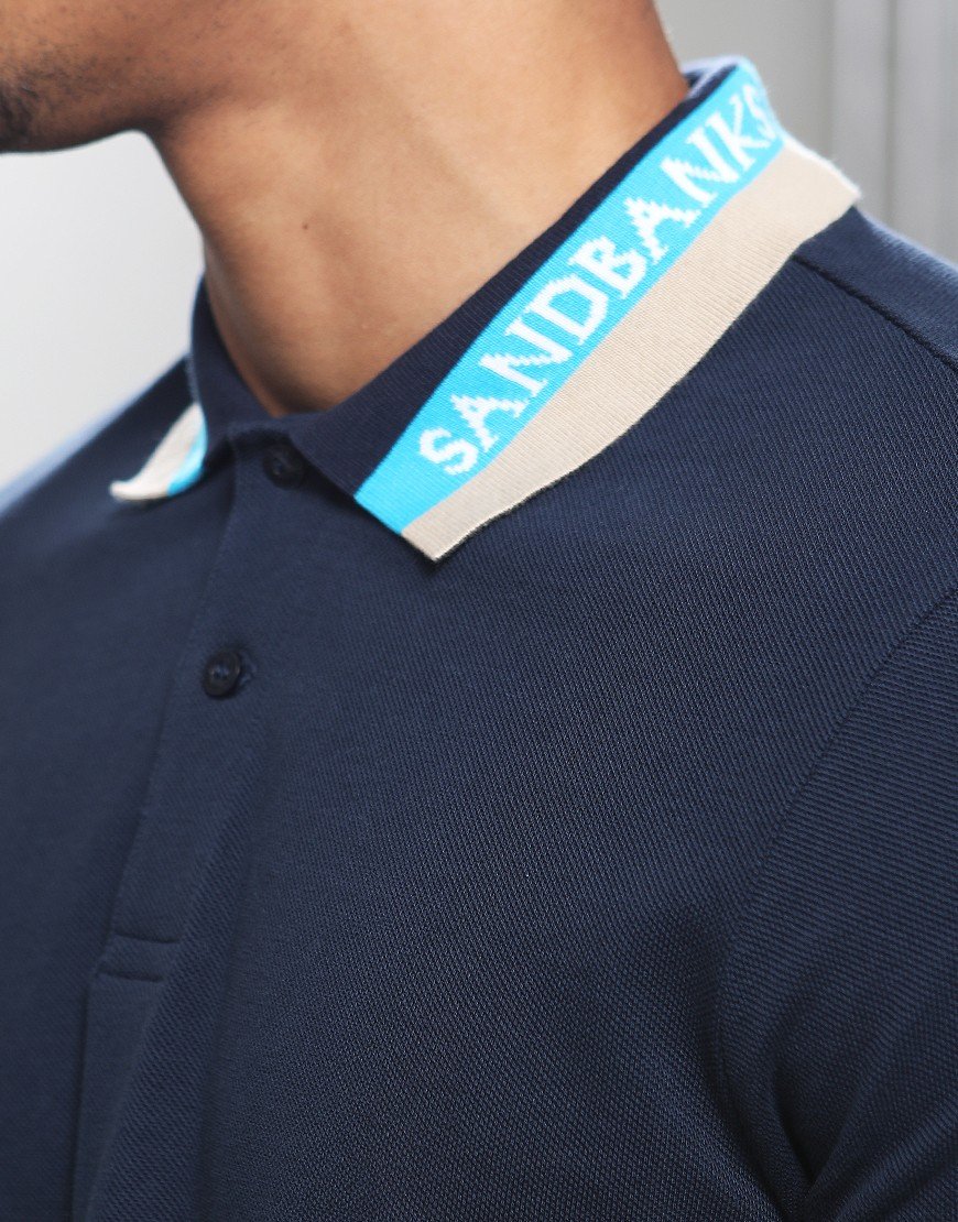 SANDBANKS TRI COLOUR COLLAR PIQUE COTTON POLO SHIRT NAVY 6XL RRP £130 BNWT
