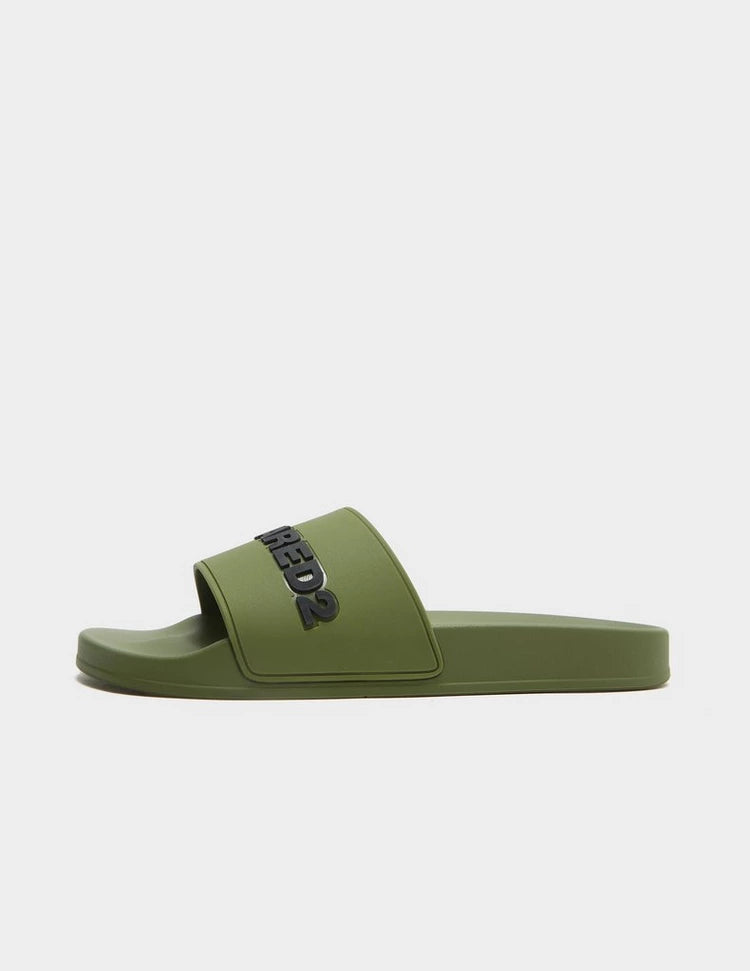 DSQUARED2 LETTER LOGO MILITARY GREEN STRAP SLIDES POOL BEACH UK 9 RRP £195 BNIB