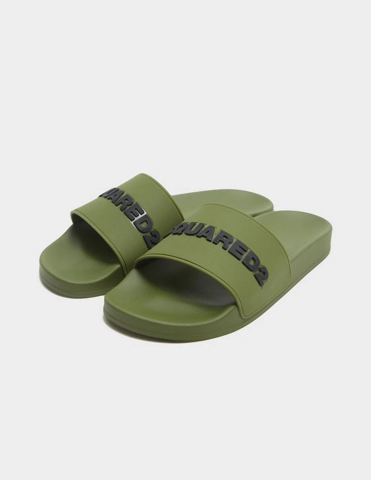 DSQUARED2 LETTER LOGO MILITARY GREEN STRAP SLIDES POOL BEACH UK 9 RRP £195 BNIB