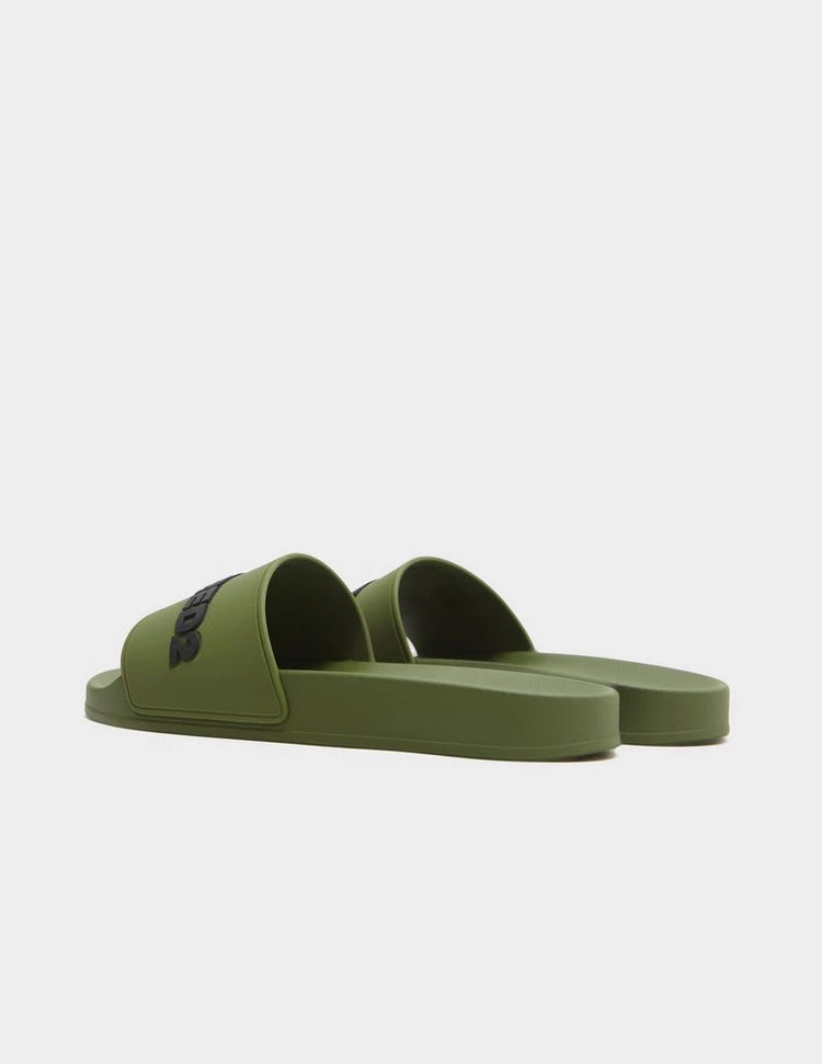 DSQUARED2 LETTER LOGO MILITARY GREEN STRAP SLIDES POOL BEACH UK 9 RRP £195 BNIB