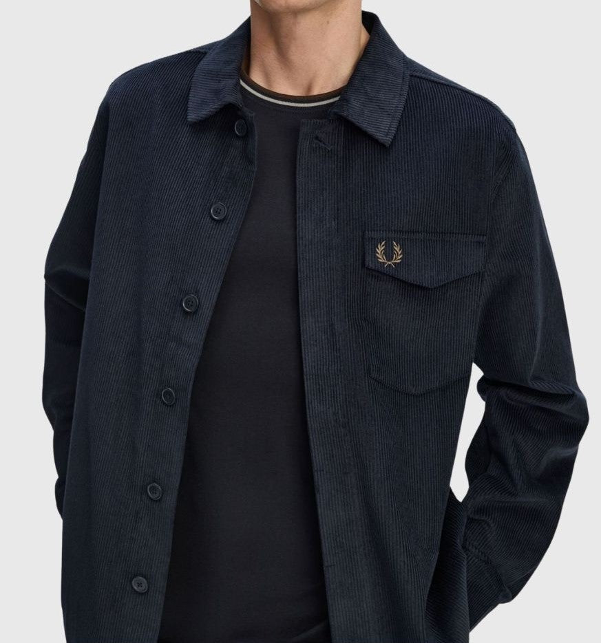 FRED PERRY CORDUROY OVERSHIRT JACKET NAVY BLUE LARGE RRP £160 BNWT