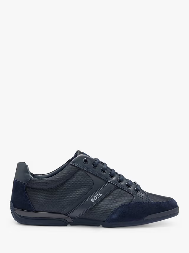HUGO BOSS SATURN MIXED MEDIA LOW TOP TRAINERS NAVY BLUE UK 9 RRP £189 BNIB