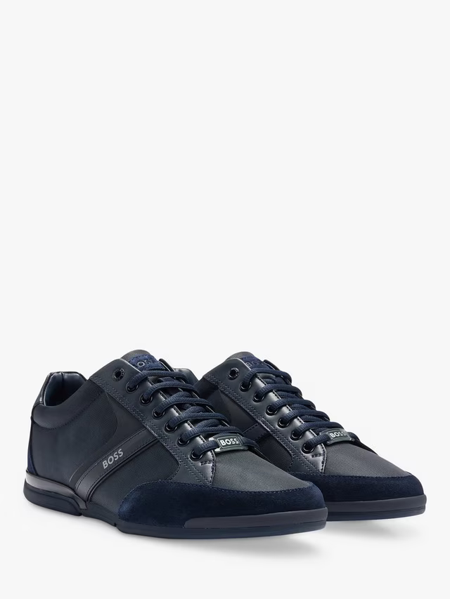 HUGO BOSS SATURN MIXED MEDIA LOW TOP TRAINERS NAVY BLUE UK 9 RRP £189 BNIB