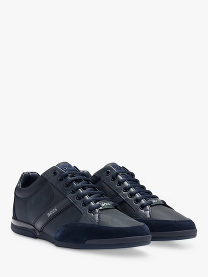 HUGO BOSS SATURN MIXED MEDIA LOW TOP TRAINERS NAVY BLUE UK 9 RRP £189 BNIB