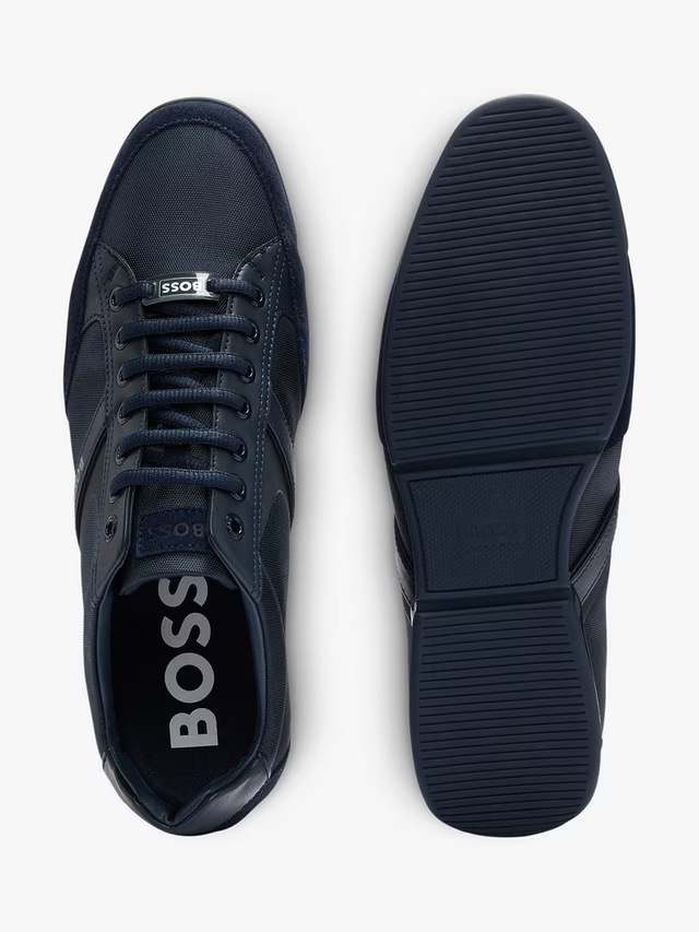 HUGO BOSS SATURN MIXED MEDIA LOW TOP TRAINERS NAVY BLUE UK 9 RRP £189 BNIB