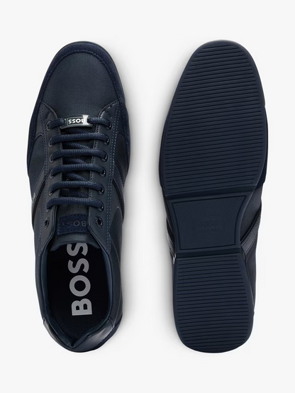 HUGO BOSS SATURN MIXED MEDIA LOW TOP TRAINERS NAVY BLUE UK 9 RRP £189 BNIB