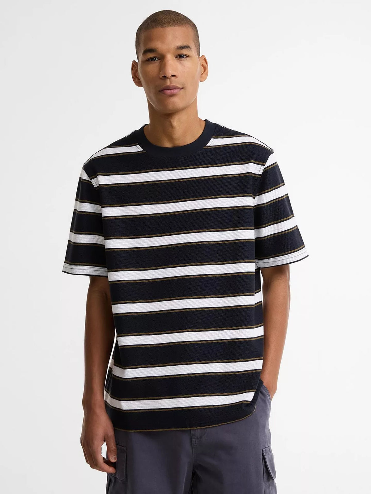 BARBOUR BROWTOP STRIPED HEAVY PIQUE COTTON T-SHIRT DARK NAVY 2XL RRP £60 BNWT