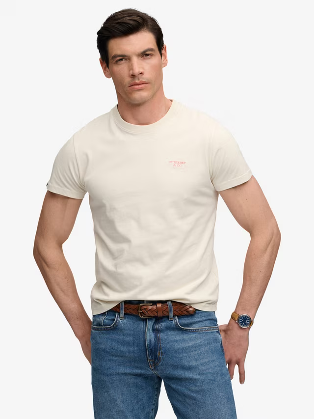 SUPERDRY ESSENTIAL STACKED LOGO EMBLEM T-SHIRT BIRCH/NEON PINK SLIM FIT L BNWT