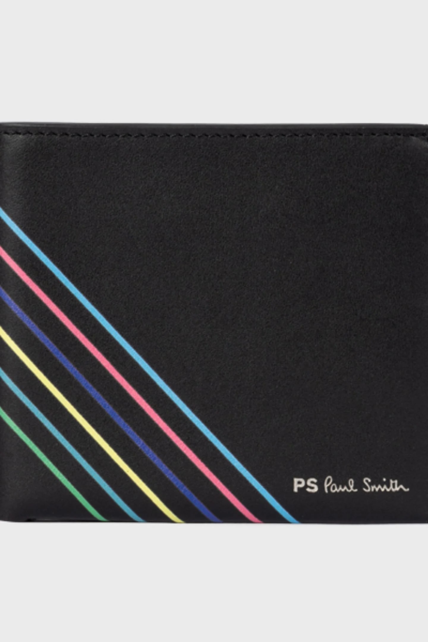 PAUL SMITH PS LEATHER BI-FOLD SPORTS STRIPE WALLET BLACK RRP £130 NEW IN BOX
