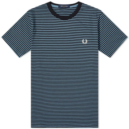 FRED PERRY FINE STRIPE HEAVYWEIGHT COTTON T-SHIRT NAVY/LIGHT BLUE RRP £65 NEW